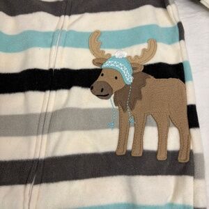 Simple Joys Carter's Gray/Teal Striped Moose Fleece Footed Pajamas 18 Months